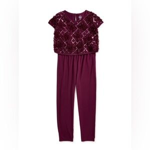 Wonder Nation Sequin Popover Holiday Christmas Jumpsuit | girls L 10/12 | plum